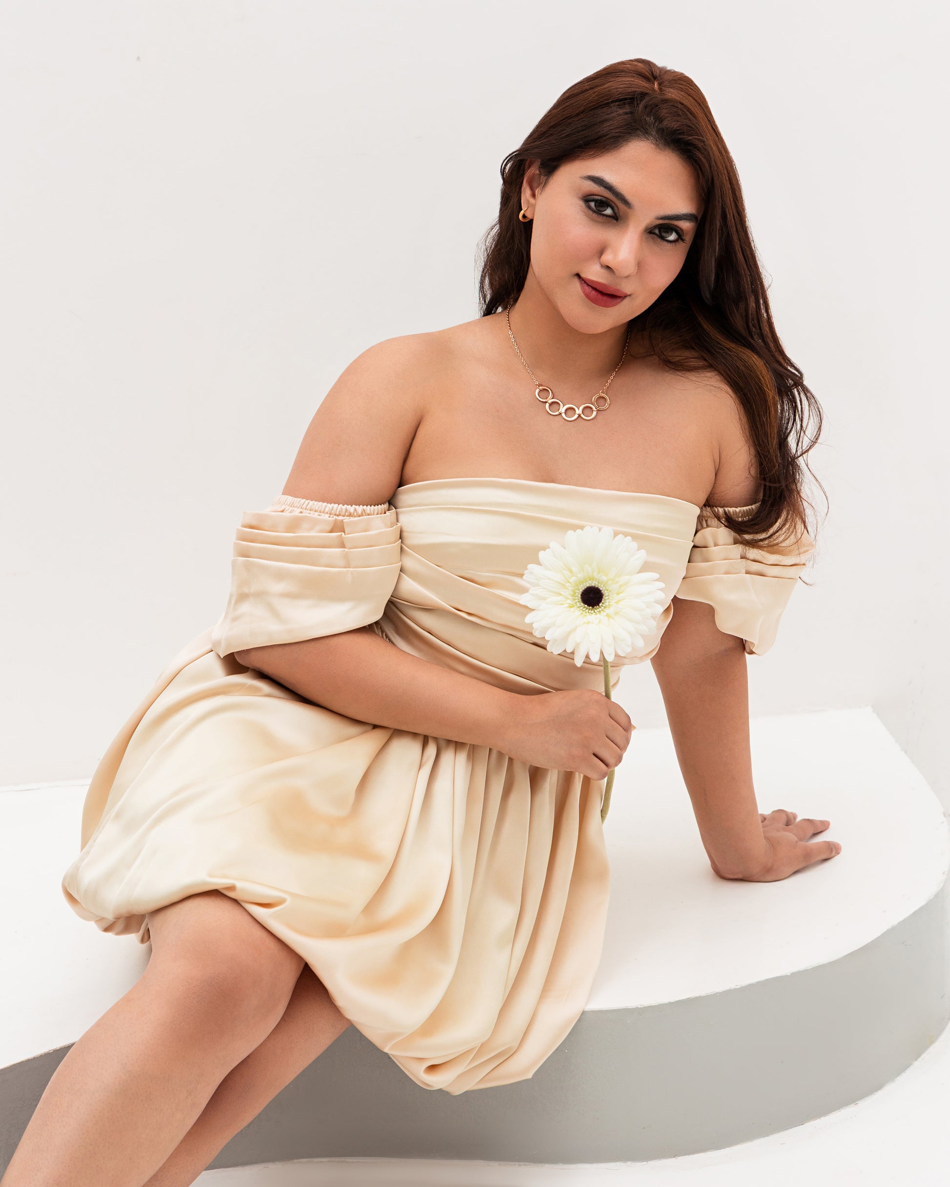 beige bubble dress Asymmetrical Waist Bubble Dress