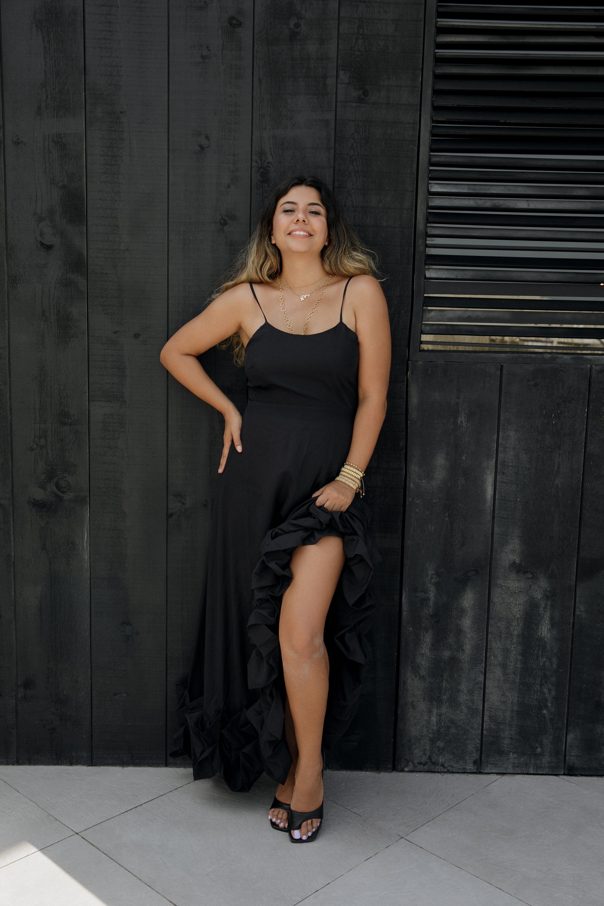 aurelia crepe maxi dress Women's Aurelia Trumpet Bow Crepe Floor Length Dress XS/S/M/L/XL/XXL/Customize Black/Green MEAN BLVD